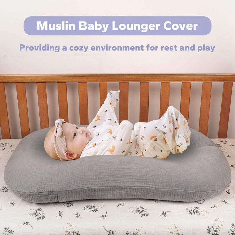 FUNUPUP Muslin Baby Lounger Cover Compatible with Snuggle Me Lounger, Infant Lounger Pillow Cover for Newborn, Removable Newborn Lounger Cover for Boys and Girls, Only Cover, Grey - Image 5
